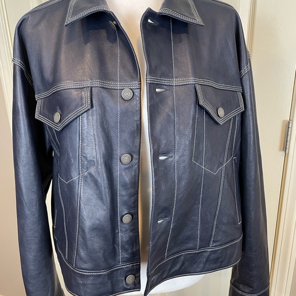 Polo Ralph Lauren Lamb skin oversized trucker jacket navy - Picture 1 of 16
